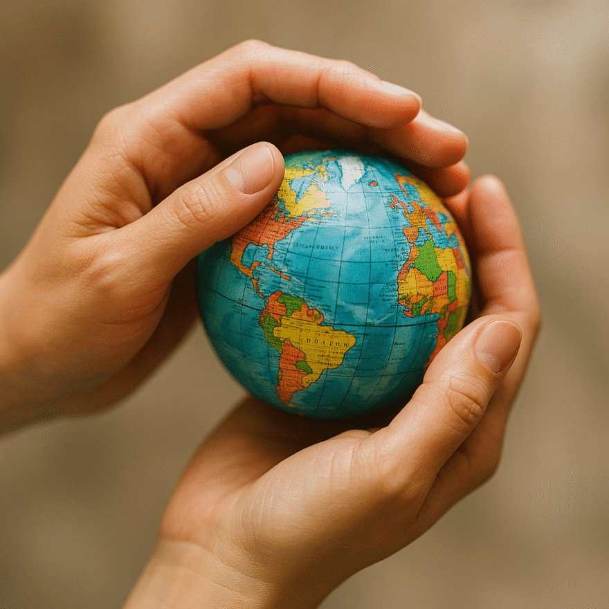 Philanthropy: Creating Positive Change Through Giving Hands holding a small globe, symbolising care for the world through giving. Philanthropy creates positive change and strengthens the connection between individuals and communities.