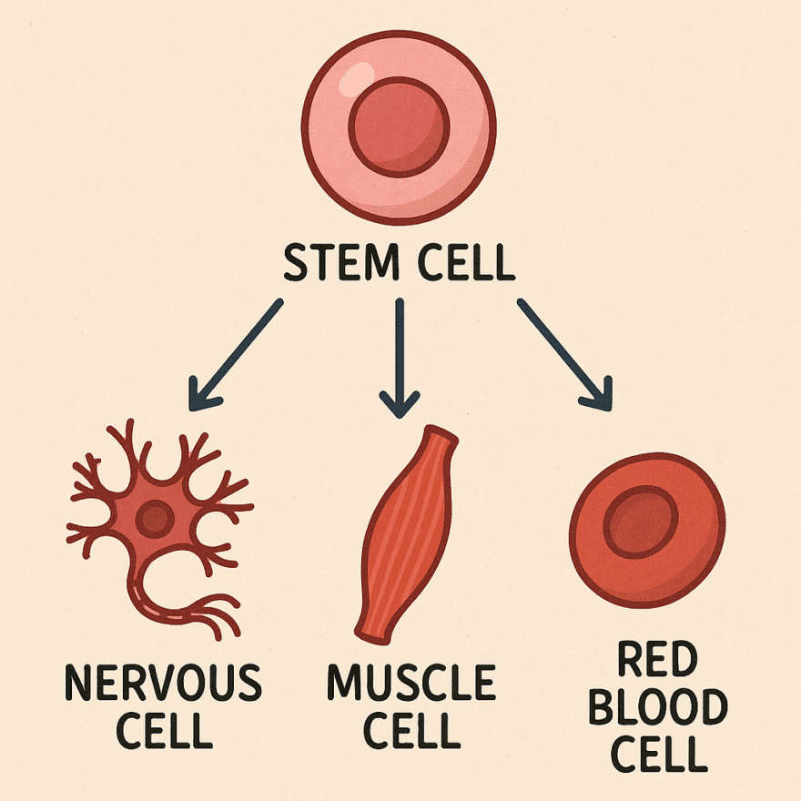 Stem Cell Therapy: The Role of Regenerative Medicine in Longevity Illustration of stem cells differentiating into specialised cells