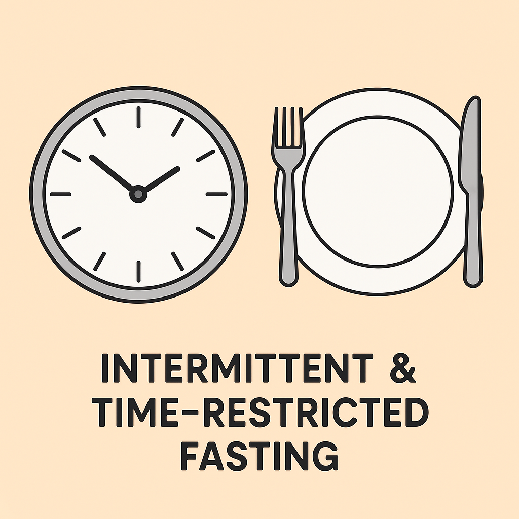 Clock and plate representing intermittent and time-restricted types of fasting