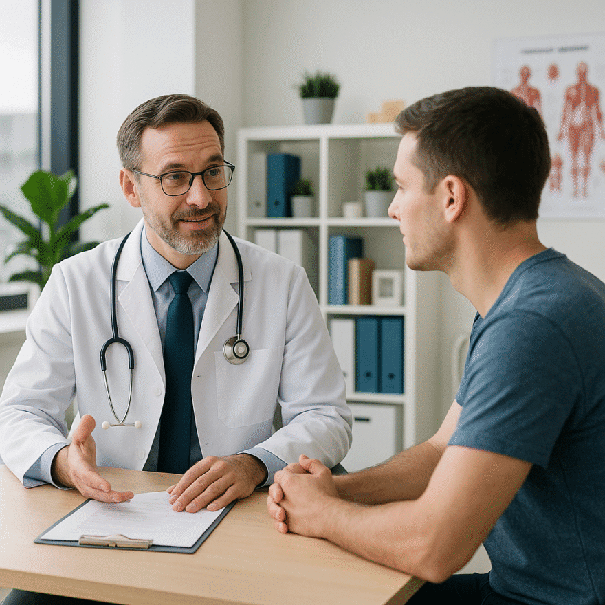 Doctor consulting with patient in a modern medical clinic. Western medicine is highly effective for acute care and chronic disease management when integrated with preventative lifestyle strategies.